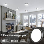 zemty 12Pack LED Flush Mount Ceiling Lights, 6.5 Inch 12W 1200lm Lighting Fixtures Recessed, Adjustable 3000K 4000K 6500K, Round Modern Ceiling Lamp for Bathroom Closet Hallway (Black)