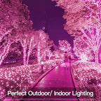 suddus Pink Solar String Lights for Outside, 2 Pack Total 66ft 200 Led Pink Fairy Light Outdoor, 8 Modes Solar Twinkle Light for Halloween Decor, Fence, Patio, Yard, and Party