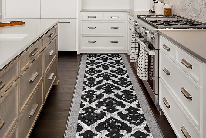 Custom Length Cut to Size Fleur de Lis Inspired Carpet Runner Rug for Hallways, Non Slip Rubber Backed, 31 inch Wide X Customized Length, Royal Grey, 31 inch X 21 feet