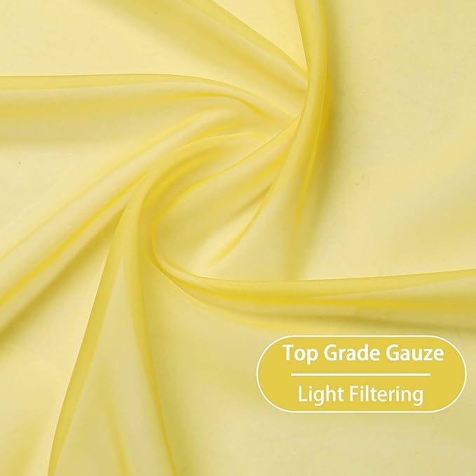 KEQIAOSUOCAI Vibrant Yellow 84 inch Length Sheer Voile Window Treatment Grommet Top Curtain Panels for Bedroom and Living Room (54 x 84 inches Long, Set of 2)