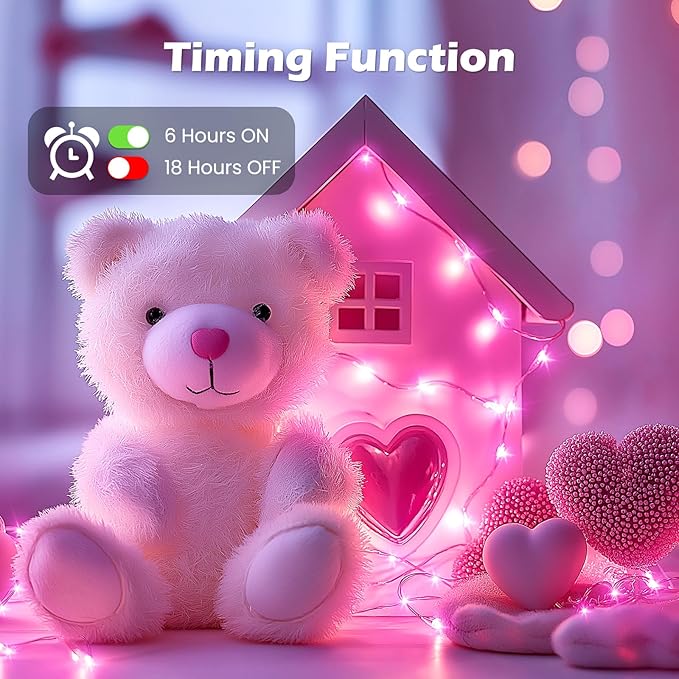 5 Pack Fairy Lights Battery Operated, 7 Feet 20 Led String Lights with Timer, Waterproof Firefly Lights on Silver Wire for Home Party Wedding Christmas Decorations, 6 Hours on/18 Hours Off, Pink