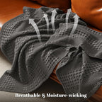 PHF 100% Cotton Waffle Weave Blanket King Size for Bed, Soft Lightweight & Breathable, All-Season Comfort, Luxury Aesthetic Woven Bedding for Home Decor, 108"x90", Charcoal Grey