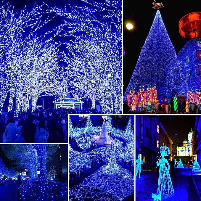 Solar String Lights Outdoor, 2-Pack 144FT 400 LED Solar Christmas Twinkle Lights Outside Waterproof Copper Wire 8 Modes Solar Fairy Lights for Garden Tree Party Birthday Christmas Decor (Blue)