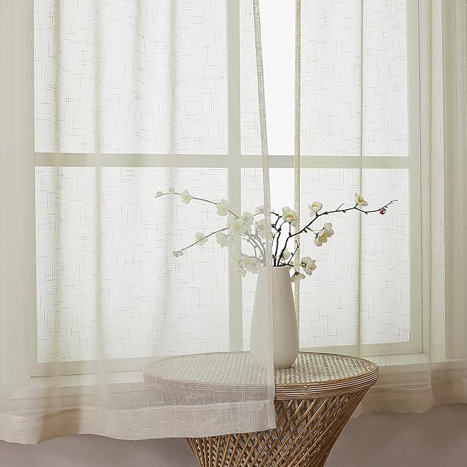 Aiyufeng Faux Linen Sheer Curtains 45 Inch Length 2 Panels, Short Linen Curtains for Kitchen, Small Window Curtains Window Treatment Privacy with Light Filtering for Cafe/Bathroom, Each 30Wx45L Inch