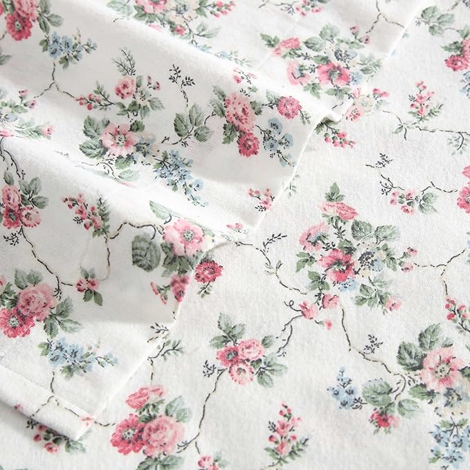 Laura Ashley - Flannel Sheets King Size, Anti-Pilling & Wrinkle Resistant Cotton, Touchably Soft for All-Season Comfort - Bed Sheets with Matching Pillowcases & Fitted Sheet (Le Fleur Pink)