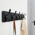 Dseap Coat Rack Wall Mounted - 24" Long 6 Tri Hooks, Heavy Duty Wooden Wall Coat Hanger Coat Hook for Clothes Hat Jacket Clothing, Black, Pack of 2