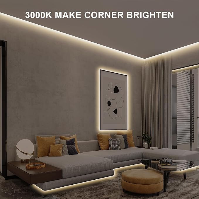 32.8ft COB Led Strip Light with Remote, 3000K Dimmable Bright Warm White Led COB Strip Light, White Continuous Led Strip Light for Mirror, Stair, Cabinet, Room