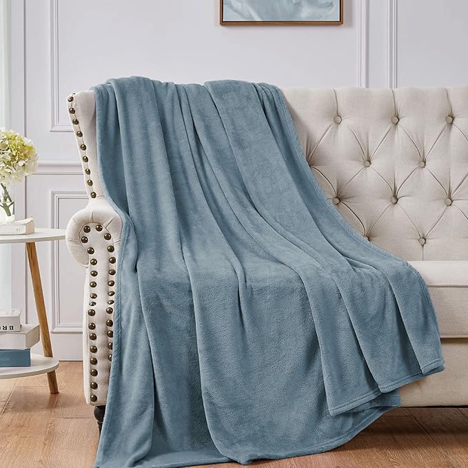 Walensee Fleece Blanket Plush Throw Fuzzy Lightweight (King Size 108x90 Washed Blue/Slate Blue/Grey Blue) Super Soft Microfiber Flannel Blankets for Couch, Bed, Sofa Warm and Cozy for All Seasons