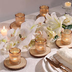 32pcs Ribbed Gold Votive Candle Holders for Wedding Table Decor, Tea Light Candle Holder Glass, Gold Candle Holders for Table Centerpiece, Diwali and Holiday Decorations