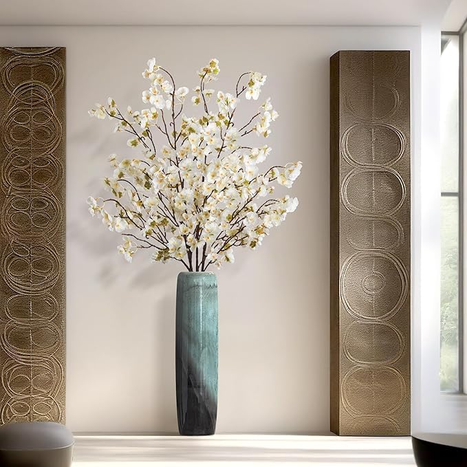 4 Pcs Artificial Cherry Blossom Flower Branches, Bulk Silk Faux Flowers Real Touch Bouquet for Home Wedding Party Centerpieces Spring Summer Decor, Vase Not Included (White)