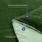HYMOKEGE Dark Green/Sage Green Queen Comforter Set Seersucker 7 Pieces, All Season Luxury Bed in a Bag Queen for Bedroom, Bedding Set with Comforter, Sheets, Pillowcases & Shams