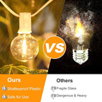Bosceos Outdoor G40 LED Globe String Lights 25FT Dimmable Shatterproof Waterproof Patio Lights with 12+2 Bulbs Connectable Commercial Hanging Light for Patio Balcony Backyard Party (White Wire)