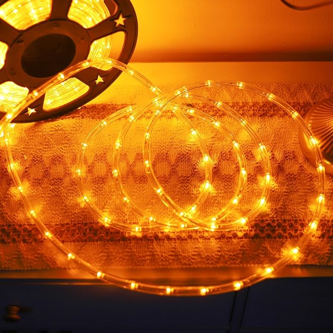 50ft 360 LED Orange Rope Lights, 110V Connectable Orange Led Strip Lights, Halloween Decoration Outdoor Lights for Deck, Patio, Pool, Camping, Landscape, Bedroom, Christmas Decor