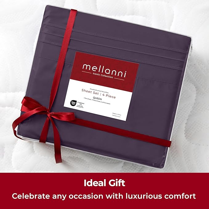 Mellanni Twin Sheets Set - 3 PC Iconic Collection Bedding - Hotel Luxury, Extra Soft, Cooling Bed Sheets - Wrinkle, Fade, Stain Resistant (Twin, Purple)