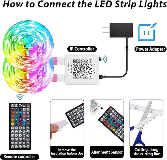 Led Lights for Bedroom 150ft Color Changing RGB Led Strip Lights Music Sync, DIY Led Light Strip with Remote and App Control, Dimmable Led Lights for Room Party Home Decor Cool Things (2*75ft)