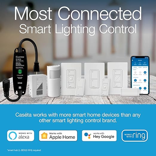 Lutron Caseta Original Smart Light Switch (Lutron Smart Hub Required), for Home, LED Lights, and Fans, 6 Amp, Single-Pole/3-Way, Neutral Required, PD-6ANS-LA-6-Pack, Almond, 6 Pack