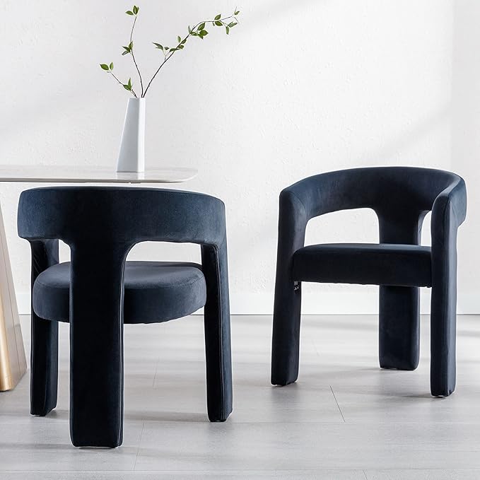 Modern Barrel Dining Chair, Velvet Upholstered Accent Side Chair with Arms Comfy Makeup Vanity Chair, Dining Living Room Kitchen Chair, Black