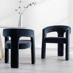 Modern Barrel Dining Chair, Velvet Upholstered Accent Side Chair with Arms Comfy Makeup Vanity Chair, Dining Living Room Kitchen Chair, Black
