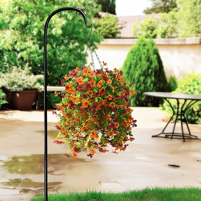 Artificial Hanging Flowers Plants for Outdoor Fall Decoration, 2PCS Faux Silk Daisy UV Resistant Look Real for Outside Home Indoor Planter Porch Window Yard Mums Autumn Decor(Orange Brown)
