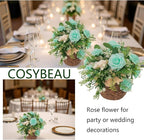 Artificial Rose Flowers 25pcs, Cyan Foam Fake Rose Faux Flower for Wedding Bouquets Bridal Shower Centerpieces Floral Arrangements Home Decorations Party Backdrops Table