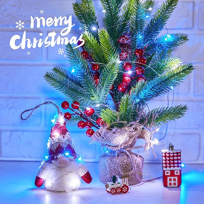 5 Pack Fairy Lights Battery Operated, 7 Feet 20 Led String Lights with Timer, Waterproof Firefly Lights on Silver Wire for Home Party Wedding Christmas Decorations, 6 Hours on/18 Hours Off, Blue White