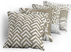 Ambesonne Geometric Throw Pillow Cushion Case Pack of 4, Home Phrase Minimal Zigzag Squama Dahlia Flowers Chevron Tribal, Modern Accent Double-Sided Digital Printing, 18", Cocoa White Charcoal Grey