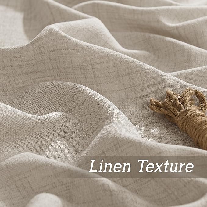 RYB HOME Natural Beige Linen Sheer Curtains 84 inches Long for Bedroom and Living Room, Weave Textured/Rod Pocket, Light Filtering Sheer Curtains and Drapes, W 52 x L 84 inches, 2 Panels Set