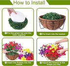Artificial Fake Hanging Flowers Baskets for Outdoors, Faux Plants Silk Morning Glory in Planter Look Real UV Resistant Outdoor Flower for Outside Porch Patio Balcony Garden Yard Home Decor