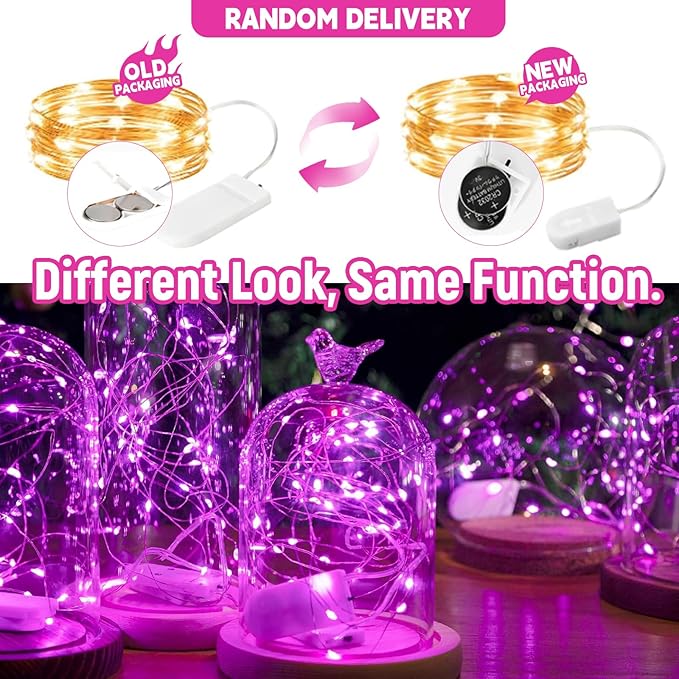 6 Pack LED Fairy Lights 7ft Battery Powered Waterproof, Silver Wire 20 Led Pink Mini String Mason Jar Lights for DIY Wedding Party Bedroom Patio Easter Christmas