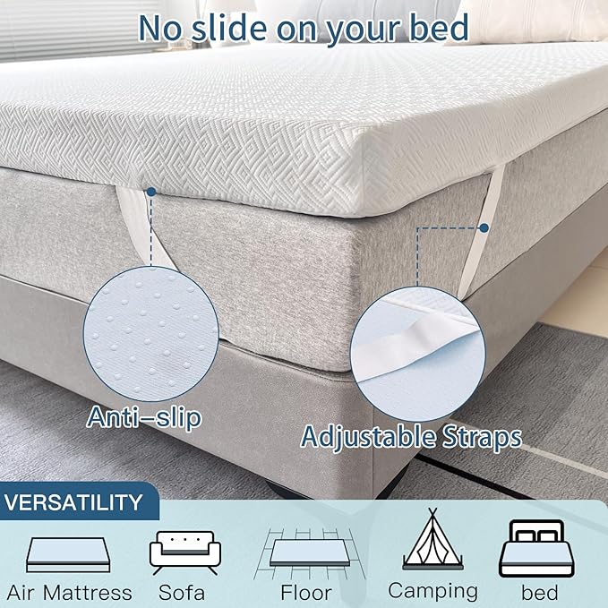 Airensky Queen Mattress Topper, Cooling Gel Infused Memory Foam Topper with Removable Skin-Friendly Cover, Bed Topper for Pressure Relief Back Pain, CertiPUR-US Certified, 3 Inch, 60"x80"