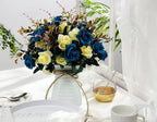 Artificial Flowers with Vase Faux Flower Arrangements for Table Decor Table Centerpieces for Dining Room-Navy Blue