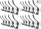 Coat Rack Wall Mount with 5 Tri Hooks, Stainless Steel 16 Inch – White & Black Matte Finish, Heavy Duty Wall Mounted Hook Rack for Coats, Hats, Towels, Scarfs, Robes, Bags, Entryway & Bathroom, 4 Pack