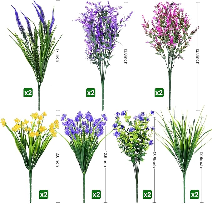 Artificial Plants Outdoor, 20PCS Artificial Flowers, UV Resistant Fake Flowers, Faux Flowers for Outdoor Planters for Home Garden Outside Porch Decor