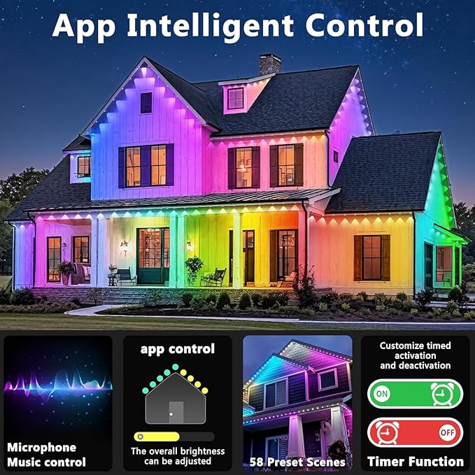 LETIANPAI 150FT Permanent Outdoor Lights,RGB Eaves Lights with App Control Remote,DIY Scene Modes IP67 Waterproof Outdoors Under Eave Lighting,Outdoor Light for Garden Decor