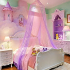 Eimilaly Two-Tone Bed Canopy Mosquito Net Pink Purple with 250pcs Warm White Lights, Bed Canopy for Girls Room Decor, Single Door