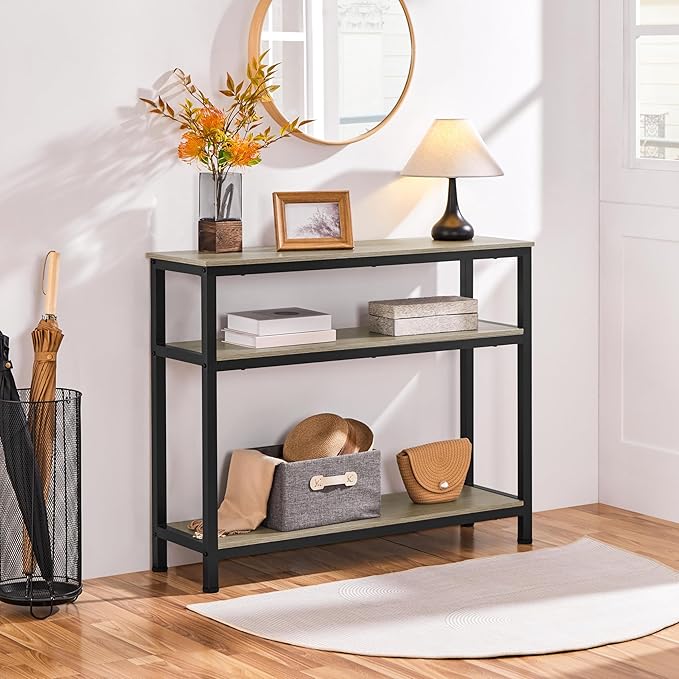 Yaheetech Entryway Table with Storage Shelves, 40 Inch Console Table with Metal Frame, Wood Behind Couch Sofa Tables for Entryway, Living Room, Gray