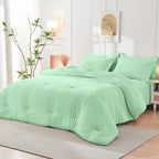 HYMOKEGE Mint Green King Size Comforter Set Seersucker 7 Pieces, All Season Luxury Bed in a Bag for Bedroom, Bedding Set with Comforter, Sheets, Pillowcases & Shams
