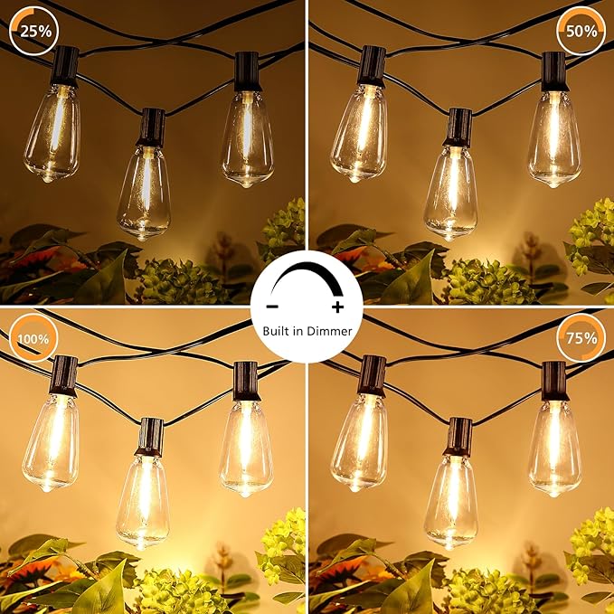 Brightever 200FT Outdoor String Lights with Remote, 2700K/4000K/5000K Selectable LED String Lights for Outside with 100+4 ST38 Edison Bulbs, 3 Modes Dimmable Patio Lights Waterproof for Camping, Deck