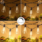 Brightever 150FT Outdoor Lights with Remote, 2700K/4000K/5000K Selectable LED String Lights for Outside with 75+2 ST38 Shatterproof Edison Bulbs, 3 Modes Dimmable Waterproof Hanging Lights for Patio