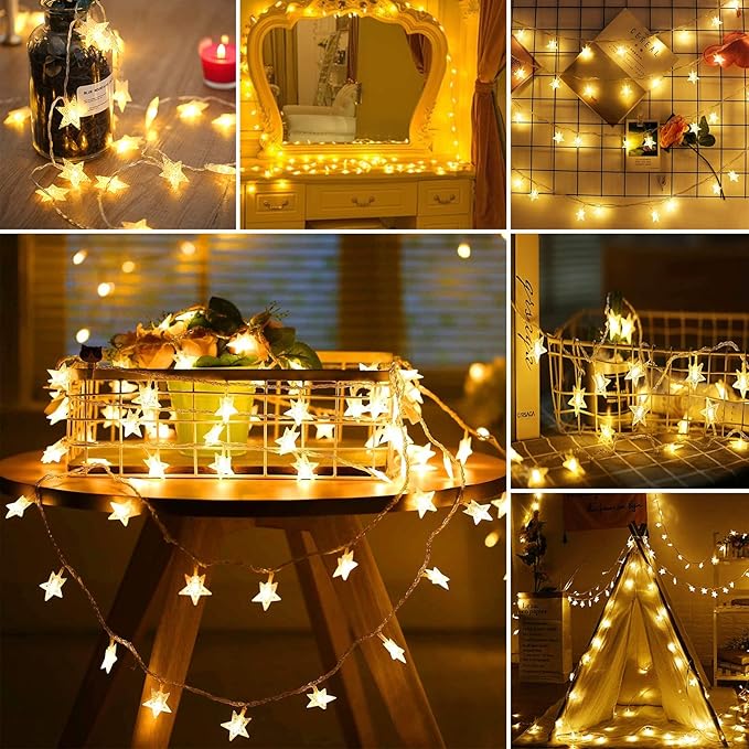 ANJAYLIA 40 LED Star String Lights 20 FT Fairy Christmas Lights Battery Operated for Indoor & Outdoor, Party, Wedding and Holiday Decorations Warm White