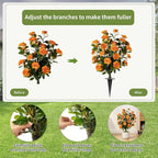 Artificial Camellia Tree 3 Pack with Spike, Artificial Plants Outdoor Faux Floral Plant in Cement Pot Fake Silk Camellia Tree Plants for Home House Living Room Office Decor