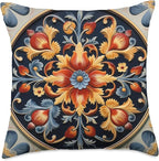 Traditional Norwegian Rosemaling Folk Art Throw Pillow
