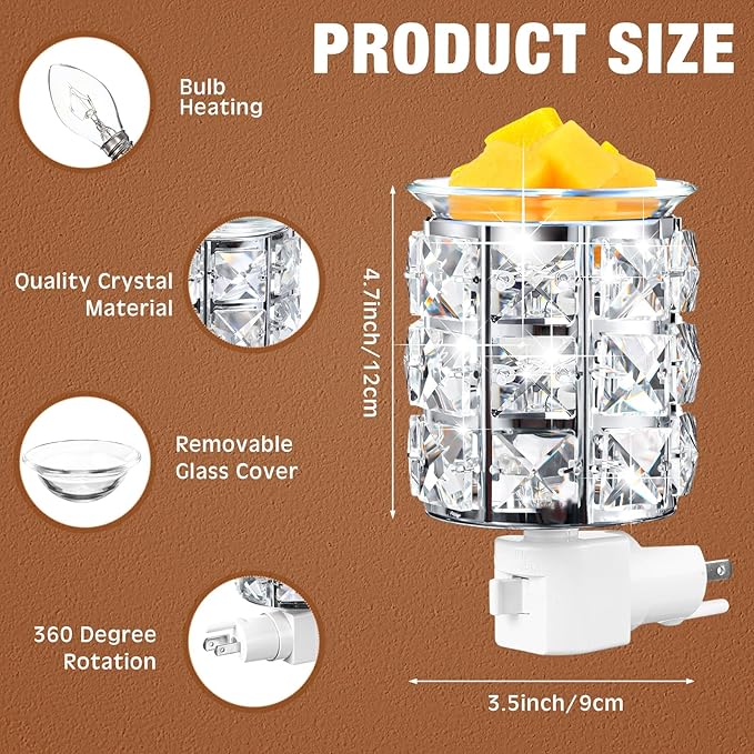 4 Pcs Wall Plug in Wax Warmer Crystal Fragrance Warmer Decorative Pluggable Wax Burner for Scented Wax Electric Wax Melt Plug in for Home Office, Spa, Bedroom, Kitchen, Bathroom