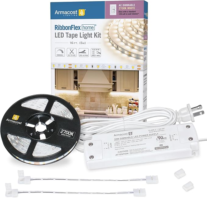Armacost Lighting Home AC Dimmable Soft White LED Tape Light Kit (5M) 424502 2700k Warm White 16.4 ft