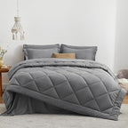 Love's cabin King Size Comforter Set Grey, 7 Pieces King Bed in a Bag, All Season Bedding Sets with 1 Comforter, 1 Flat Sheet, 1 Fitted Sheet, 2 Pillowcase and 2 Pillow Sham