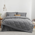 Love's cabin Queen Comforter Set Grey, 7 Pieces Queen Bed in a Bag, All Season Bedding Sets with 1 Comforter, 1 Flat Sheet, 1 Fitted Sheet, 2 Pillowcase and 2 Pillow Sham