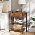 HOOBRO Set of 2 End Tables, Side Table with Charging Station, Flip Top Nightstand with USB Ports and Outlets, Bedside Tables with Shelf for Small Spaces, Living Room, Bedroom, Rustic Brown BF341BZP201