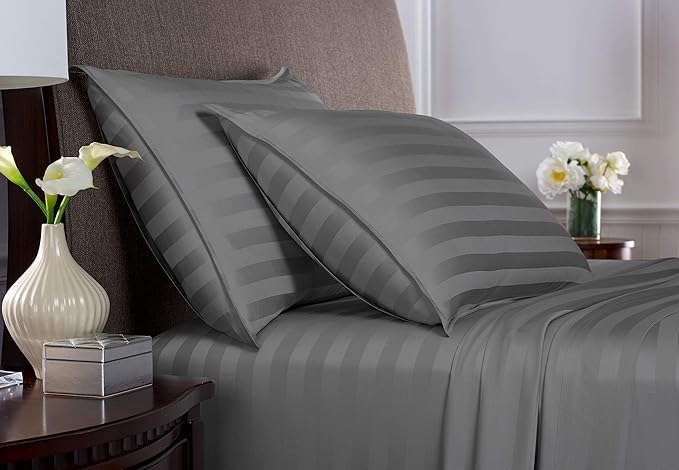 Full Sheets by Pure Bamboo, Genuine 100% Organic Viscose Derived from Bamboo Bed Sheet Set, Luxuriously Soft & Cooling, Double Stitching, Lifetime Quality Promise (Full, Jacquard Stone)