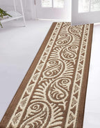 Custom Length Cut to Size Tribal Ethnic Southwestern Inspired Hallway Runner Rug, Non Slip Rubber Backed, 31 inch Wide X Customized Length, Mayan Brown, 31 inch X 9 feet
