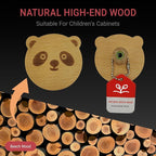 6PCS Wooden Panda Shaped Cabinet Knobs, Cabinet Handles, Single Hole Beech Wood Handles, Wood Hooks with Full Set of Screw Accessories